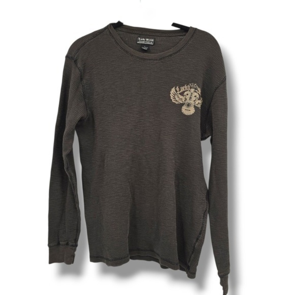 Lucky Brand Waffle Knit Long Sleeve Graphic Tee‎ Shirt Casual Top Size L